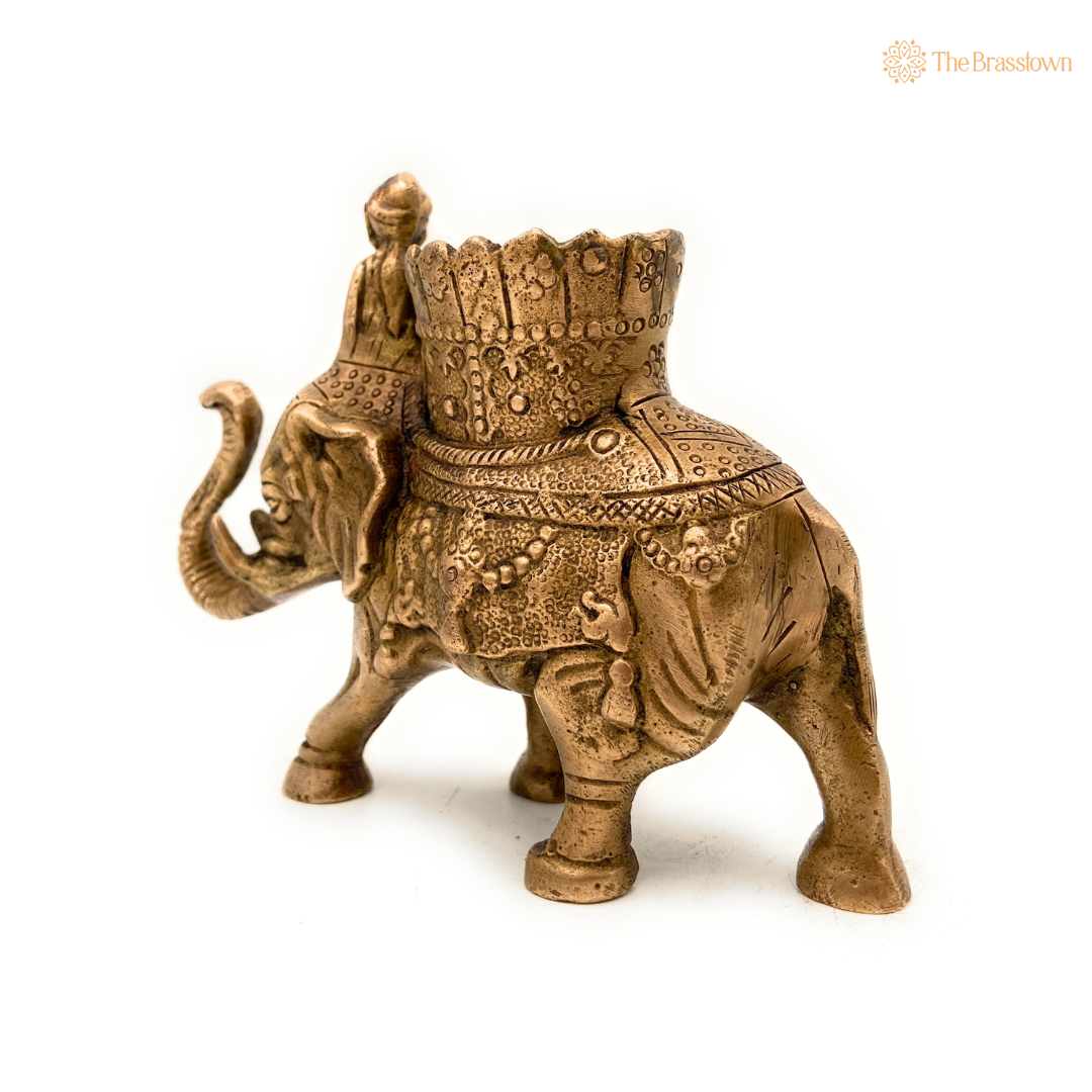 Handcrafted Brass Elephant Pen Holder 5 Inch