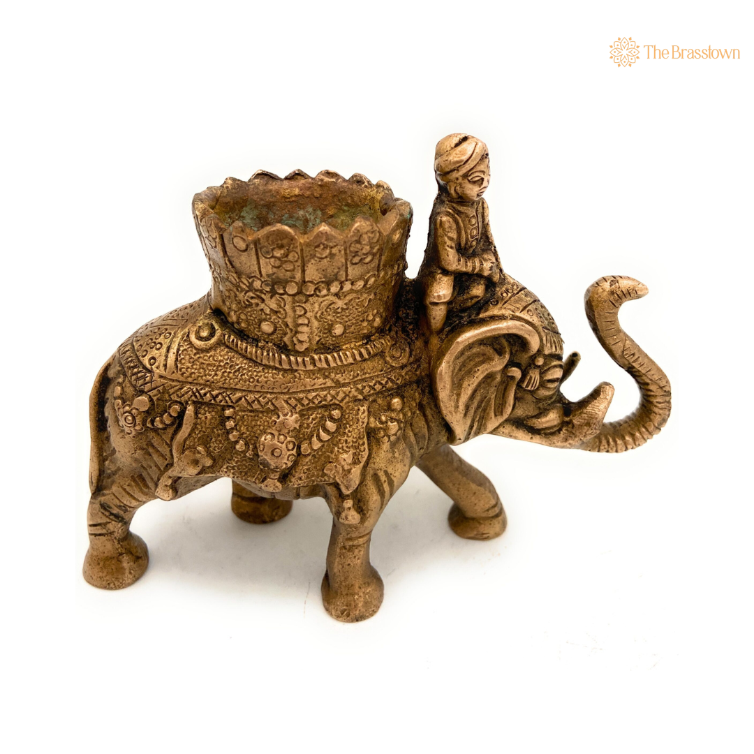Handcrafted Brass Elephant Pen Holder 5 Inch