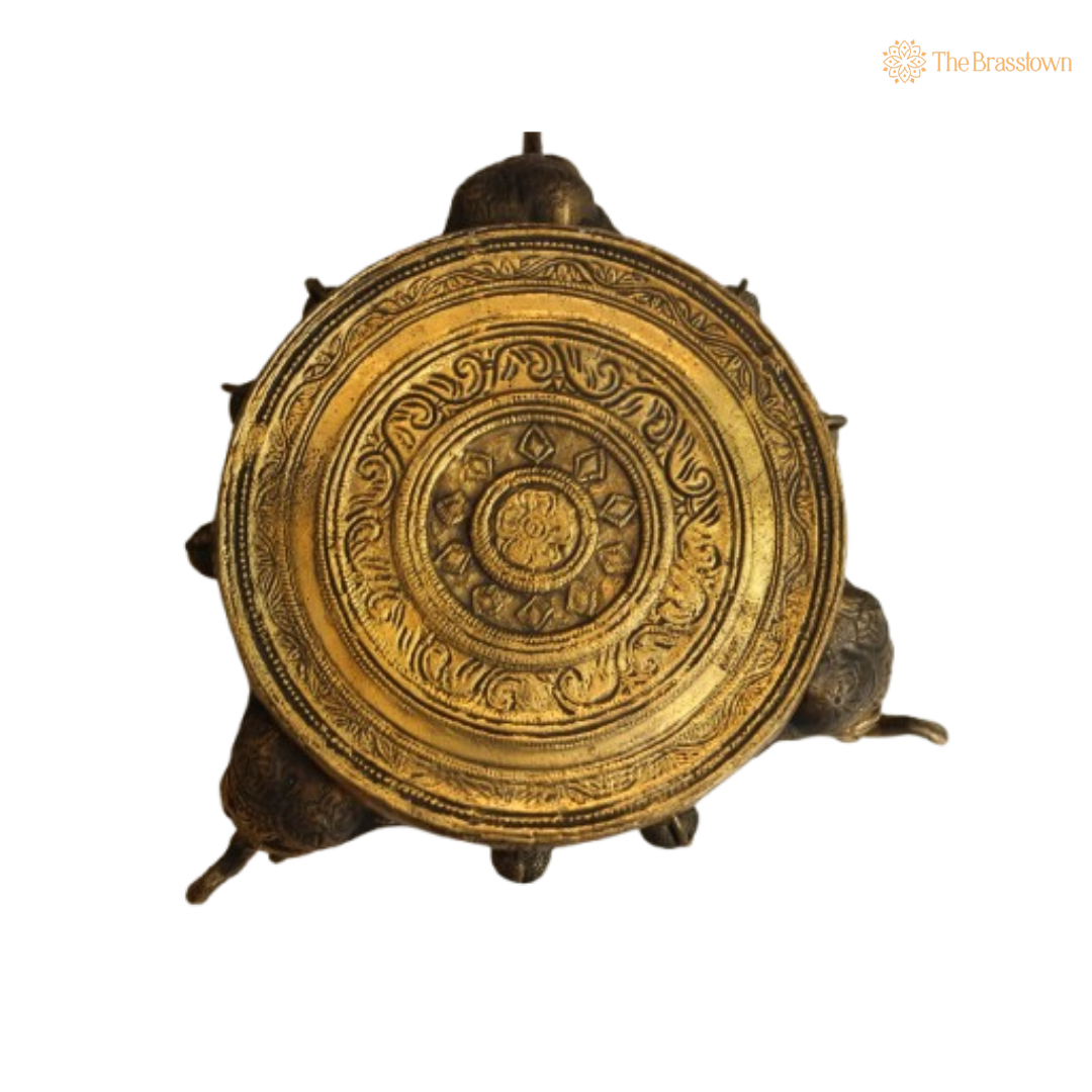 Handcrafted Brass Elephant Pooja Chowki with Bells 6 Inch