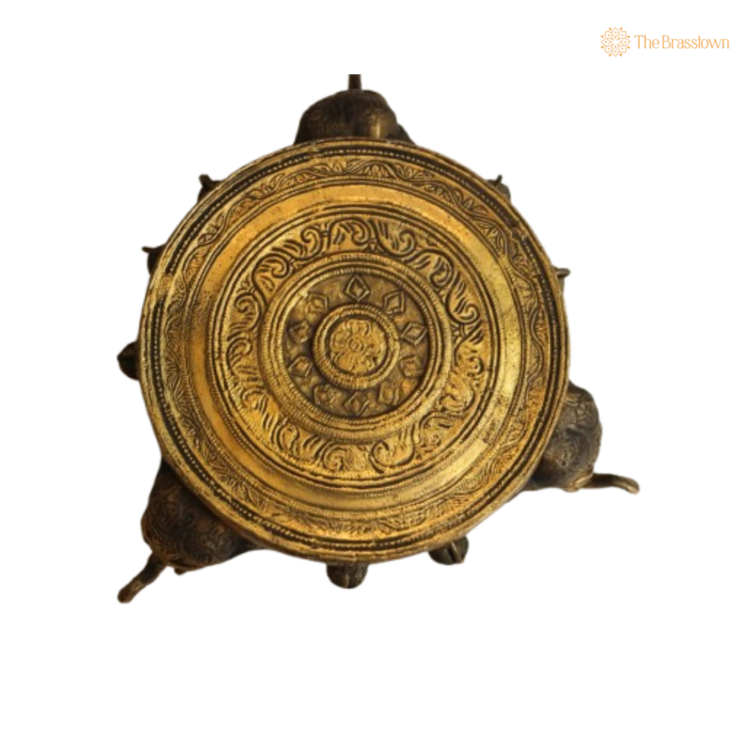 Handcrafted Brass Elephant Pooja Chowki with Bells 6 Inch