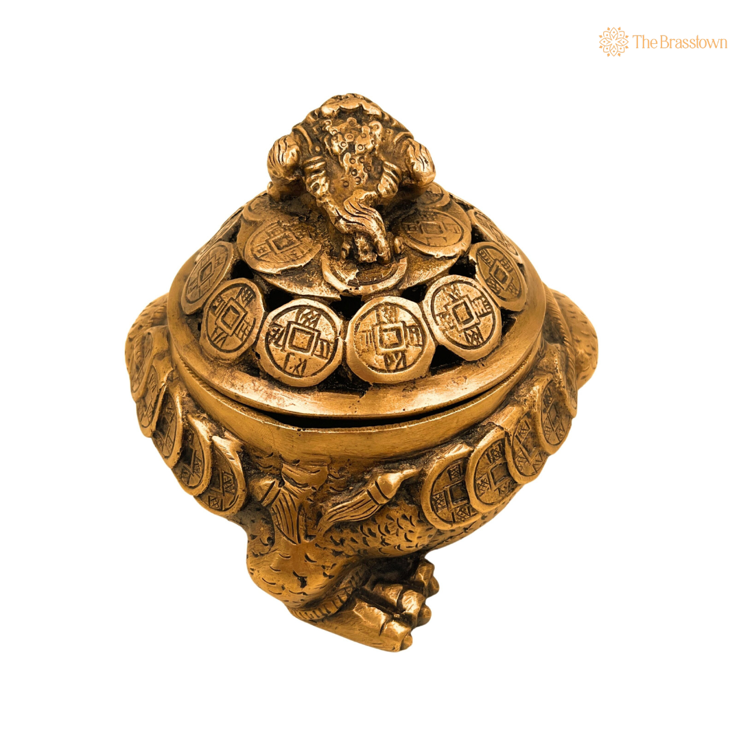 Handcrafted Brass Feng Shui Money Frog Box 5 Inch