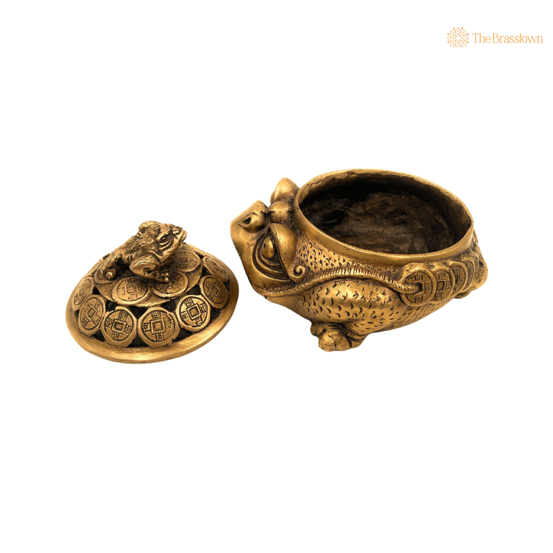 Handcrafted Brass Feng Shui Money Frog Box 5 Inch
