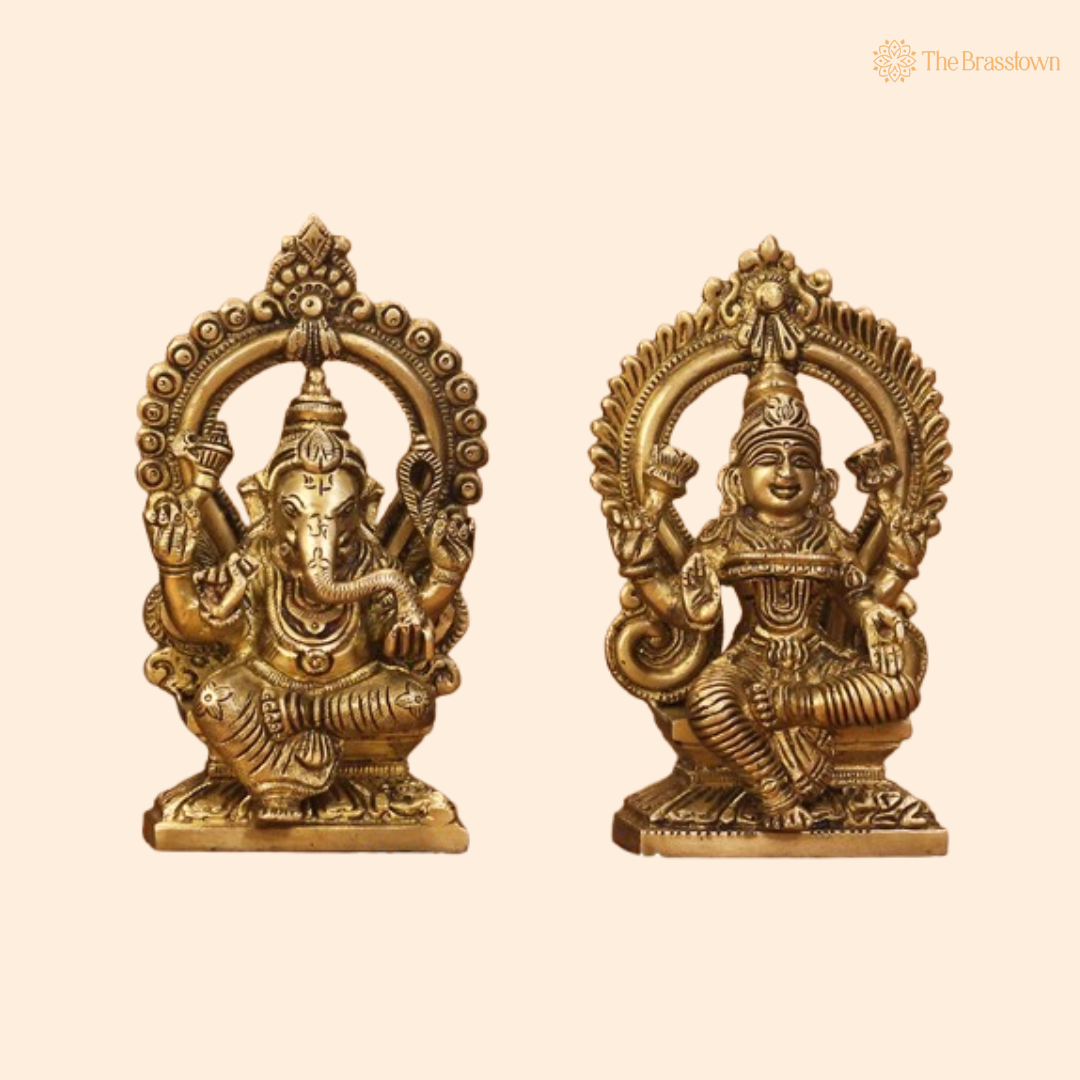 Handcrafted Brass Ganesha and Lakshmi Set 6 Inch