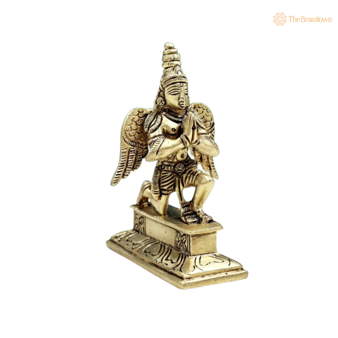 Handcrafted Brass Garuda Idol – A Symbol of Devotion and Divine Protection 4 Inch