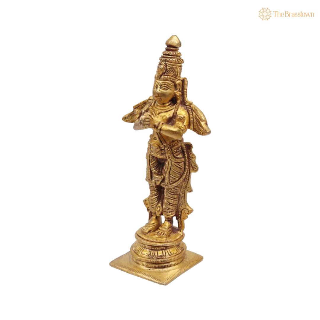 Handcrafted Brass Garuda Idol – The Devoted Celestial Mount of Vishnu 5 Inch
