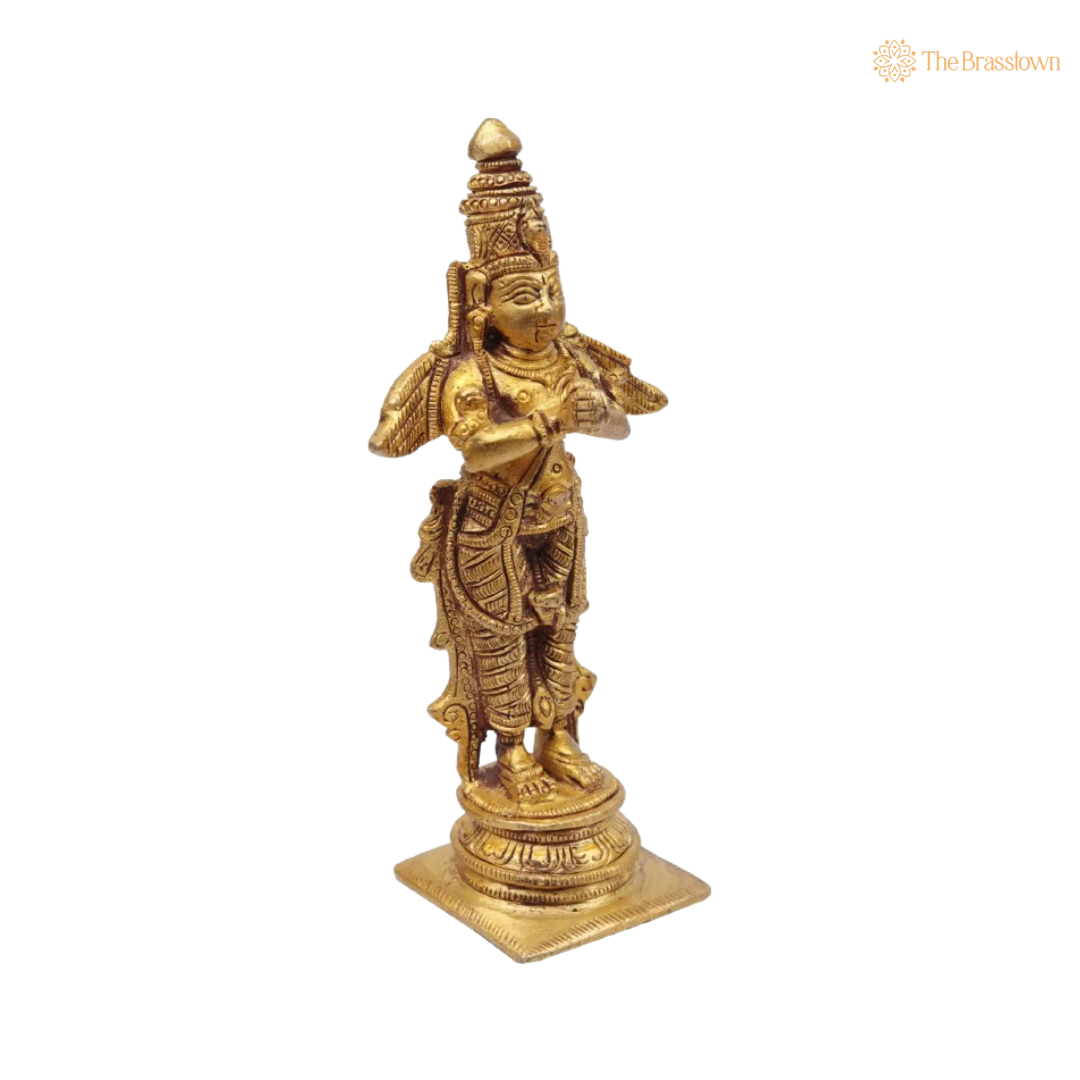 Handcrafted Brass Garuda Idol – The Devoted Celestial Mount of Vishnu 5 Inch