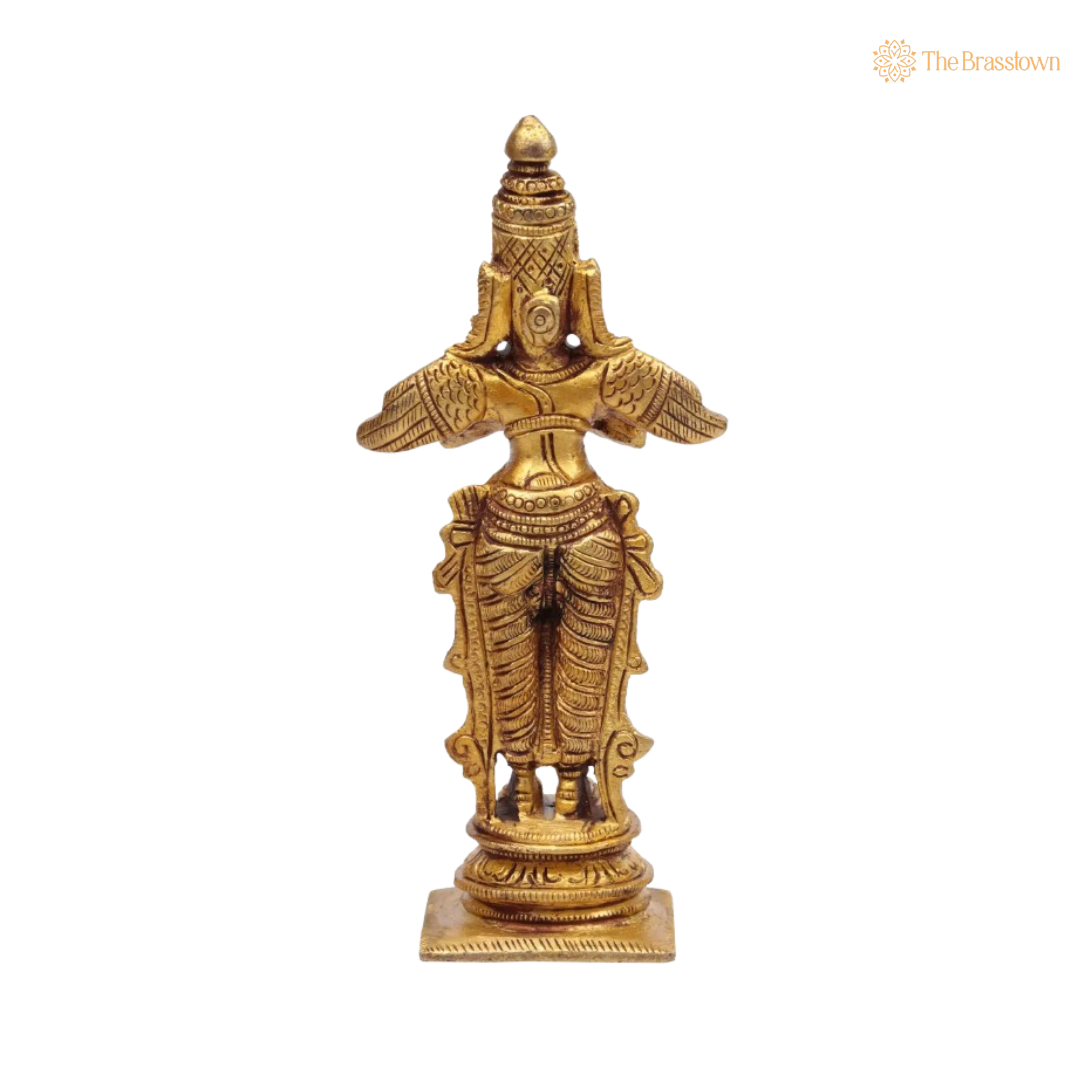 Handcrafted Brass Garuda Idol – The Devoted Celestial Mount of Vishnu 5 Inch