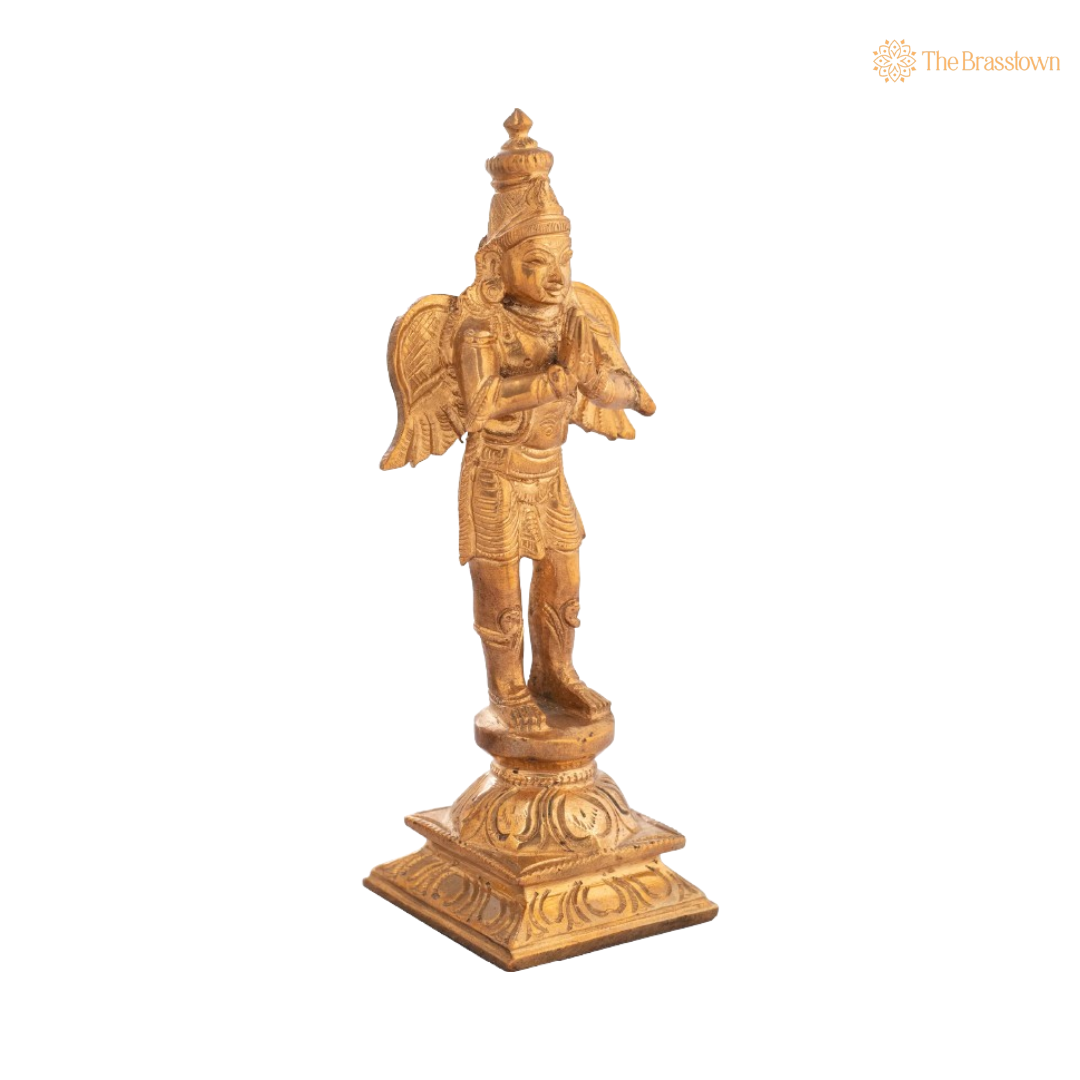 Handcrafted Brass Garuda Statue – The Divine Protector of Lord Vishnu 6.5 Inch