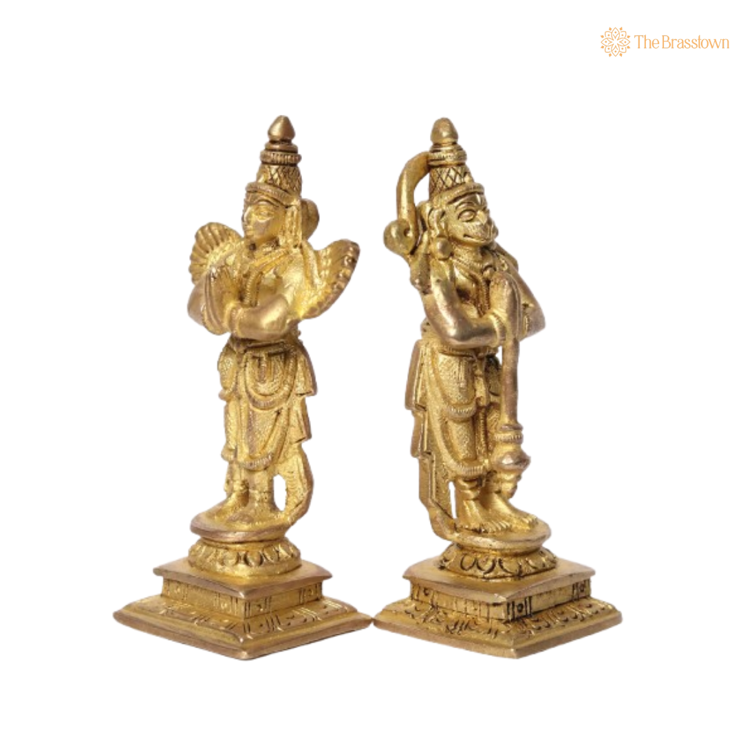 Handcrafted Brass Garuda & Dwarapalaka Statues 4 Inch