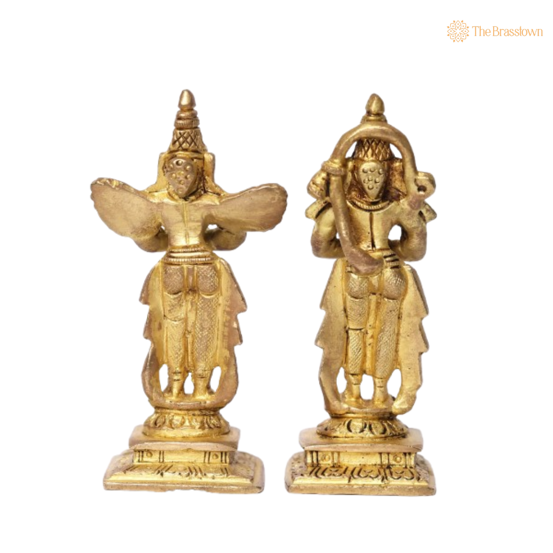 Handcrafted Brass Garuda & Dwarapalaka Statues 4 Inch