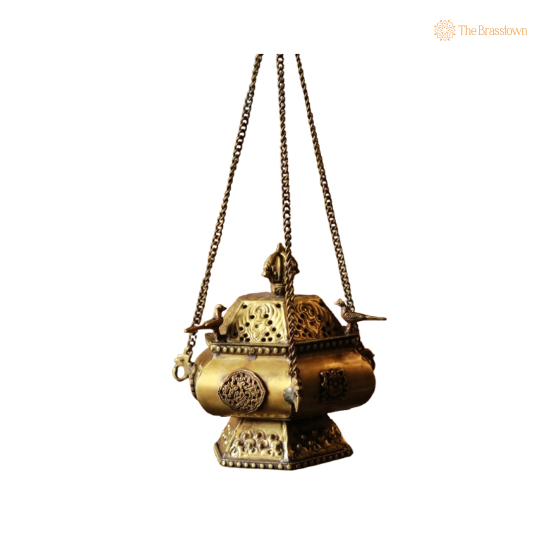 Handcrafted Brass Hanging Incense Burner (Dhoop Dani) 6 Inch