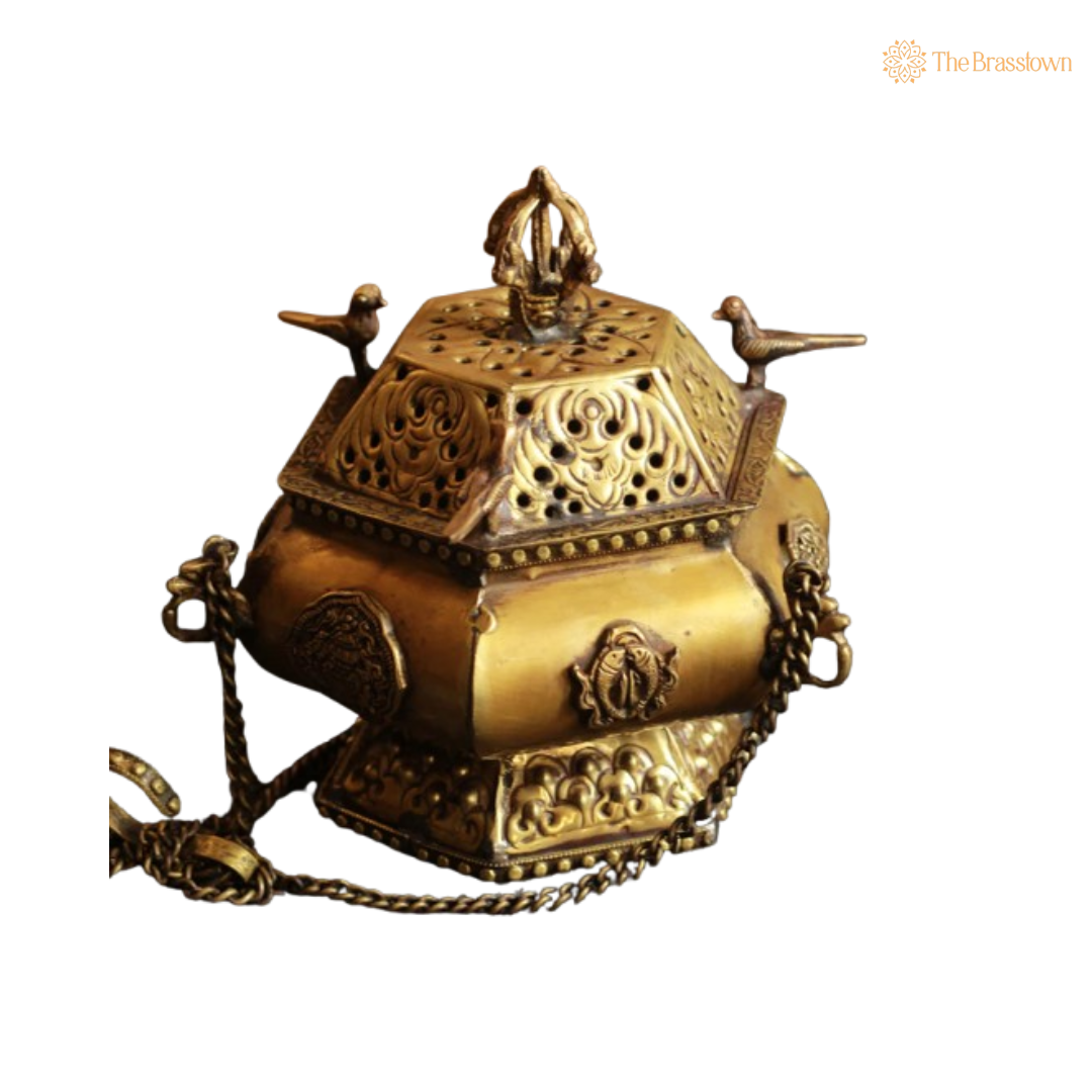 Handcrafted Brass Hanging Incense Burner (Dhoop Dani) 6 Inch
