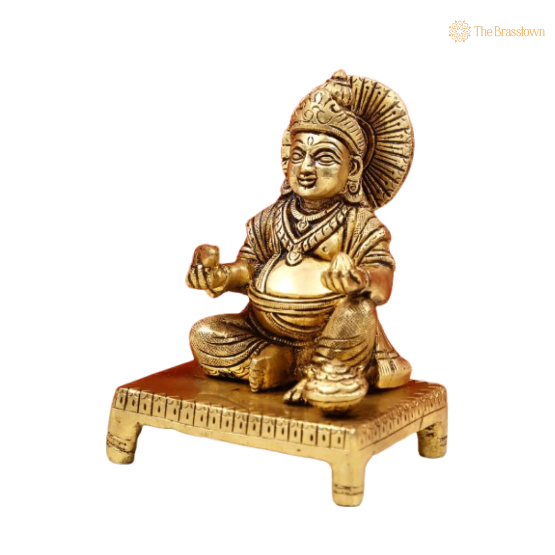 Handcrafted Brass Kubera Idol – The Guardian of Wealth and Prosperity 5 Inch