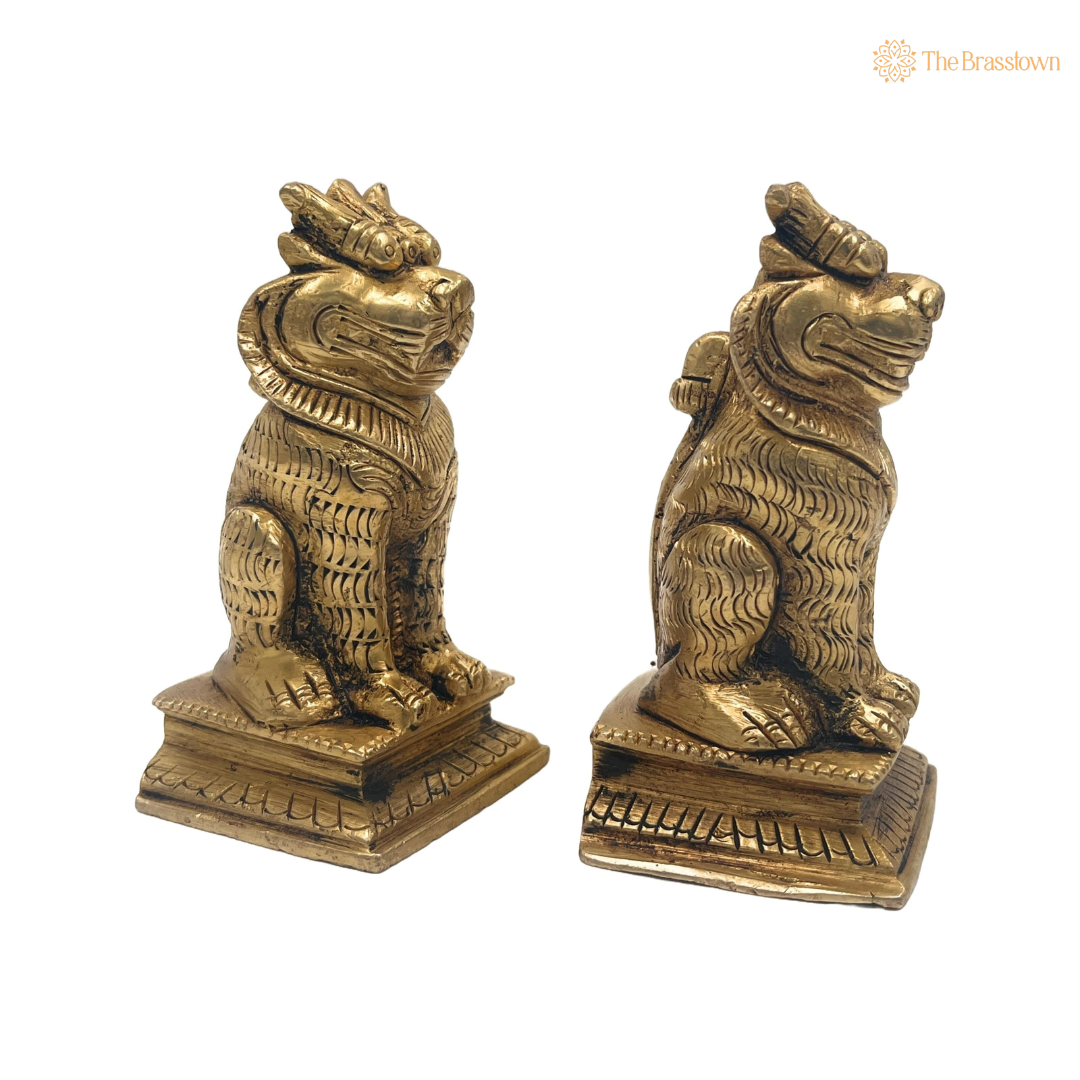 Handcrafted Brass Lion Statues (Pair) 3.5 Inch