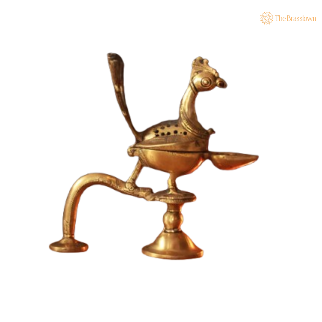 Handcrafted Brass Peacock Dhoop Dani 9 Inch