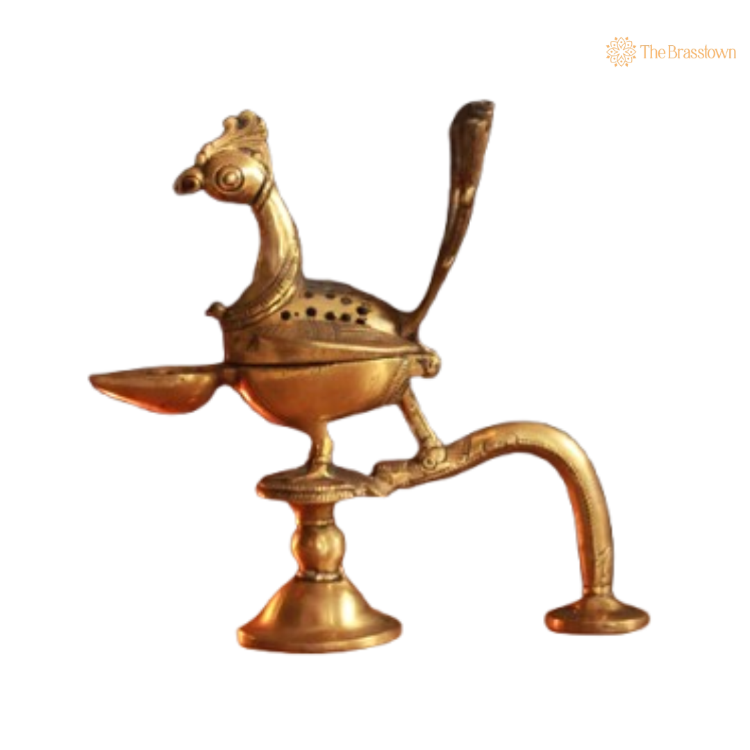 Handcrafted Brass Peacock Dhoop Dani 9 Inch