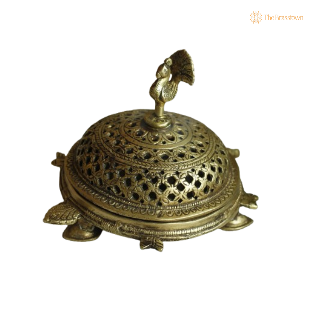 Handcrafted Brass Peacock Incense Holder (Dhoop Dani) 4.5 Inch