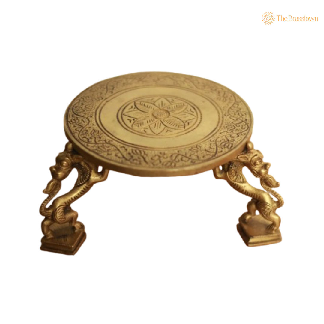Handcrafted Brass Pooja Chowki with Ornate Legs 7 Inch
