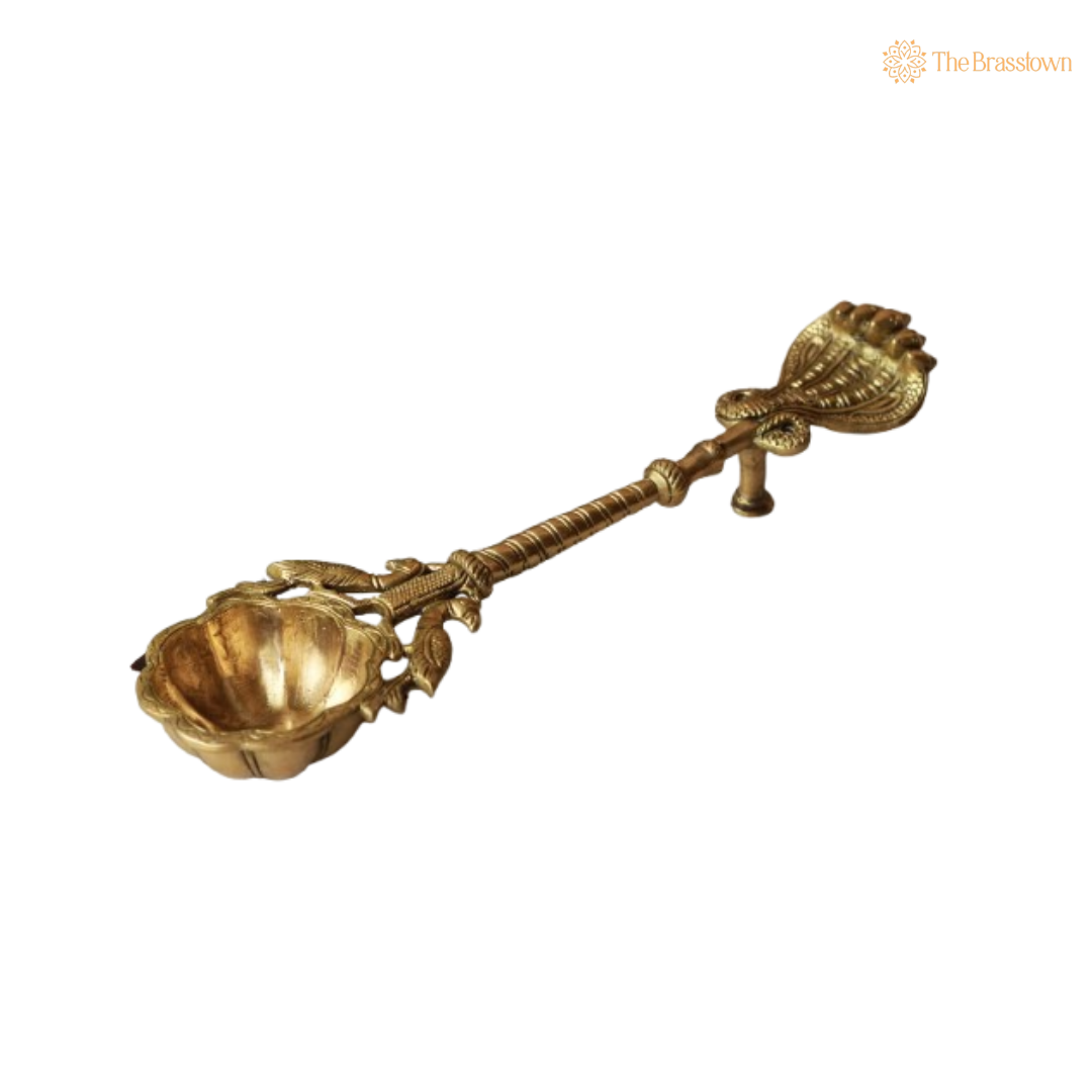 Handcrafted Brass Ritual Spoon with Ornate Design 17 Inch