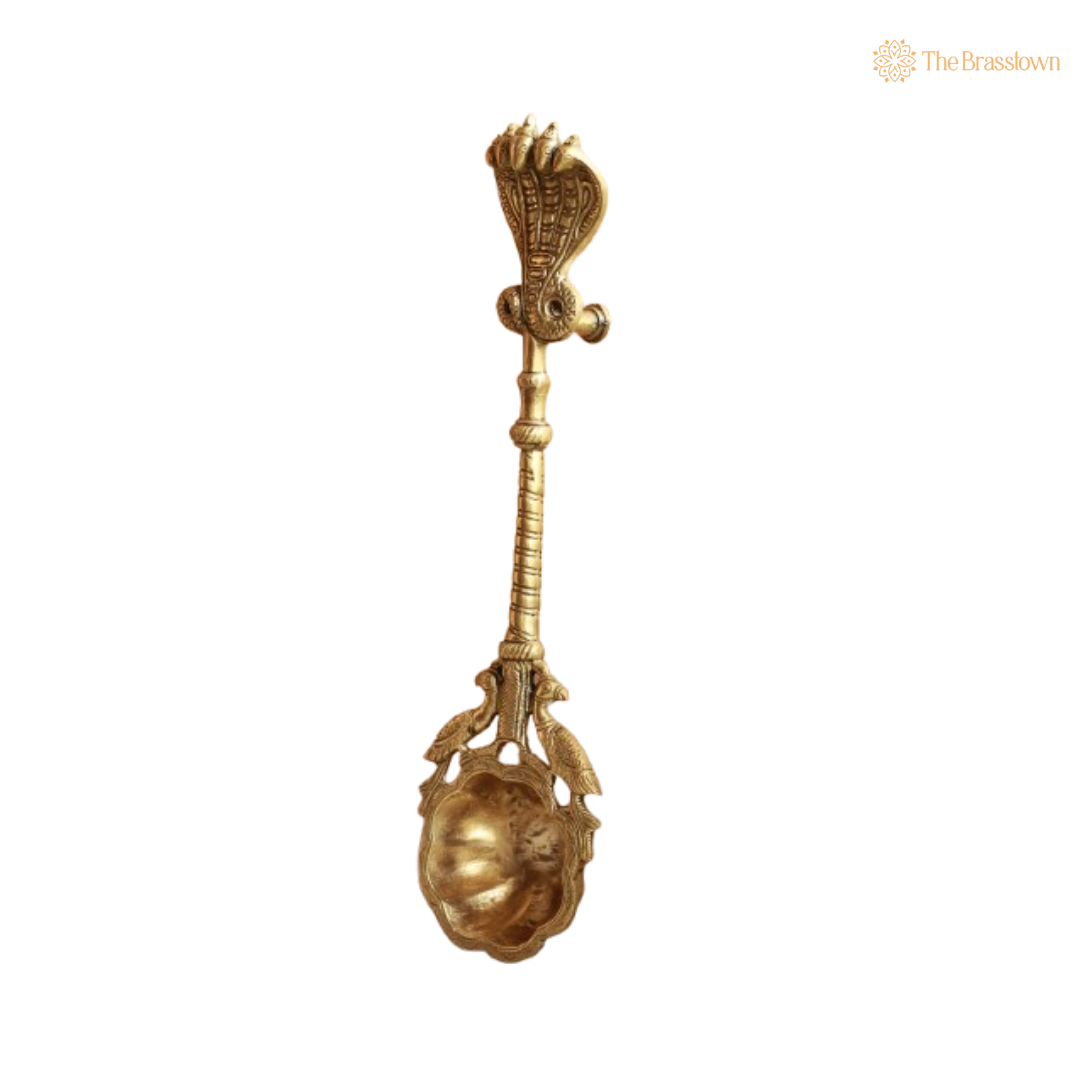 Handcrafted Brass Ritual Spoon with Ornate Design 17 Inch