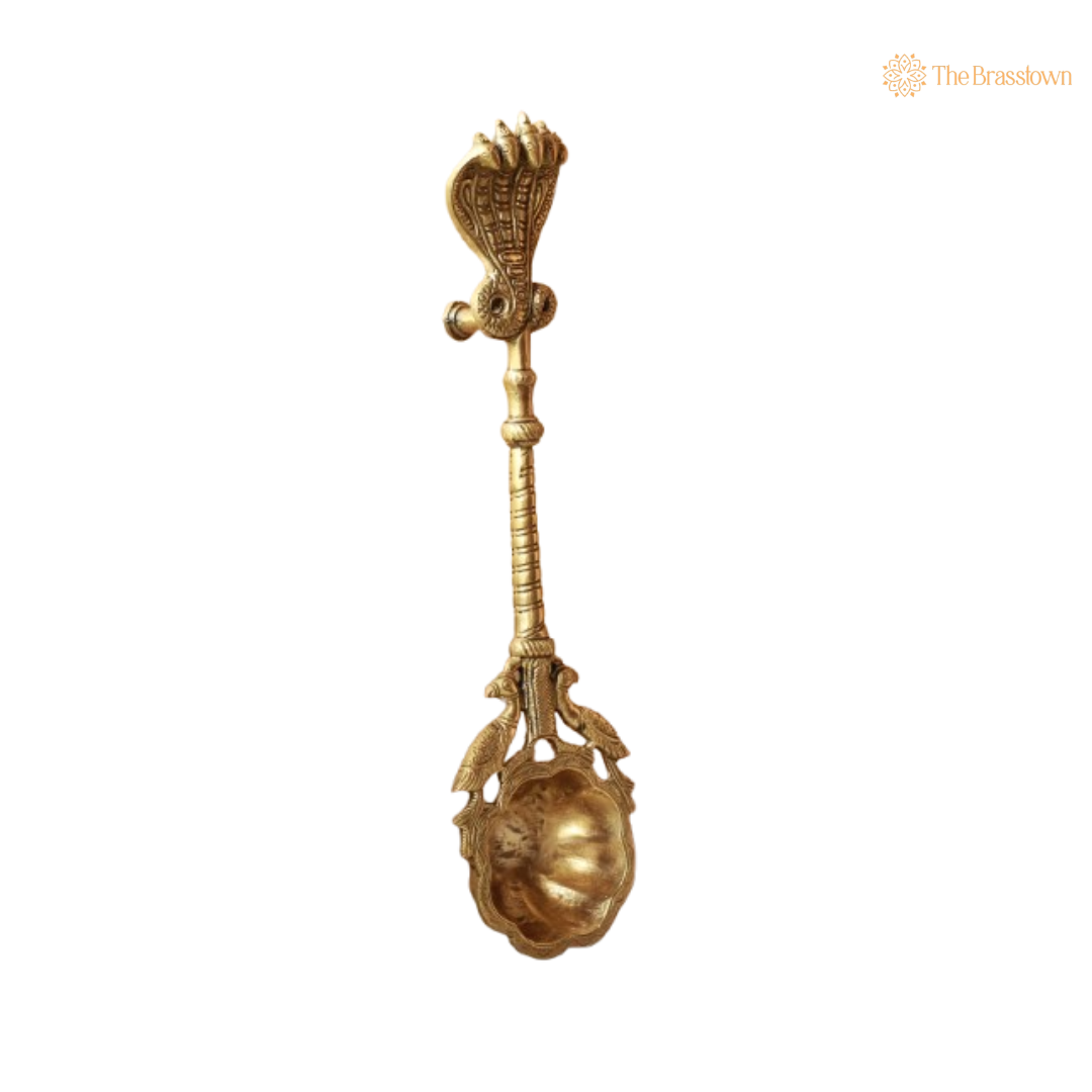 Handcrafted Brass Ritual Spoon with Ornate Design 17 Inch