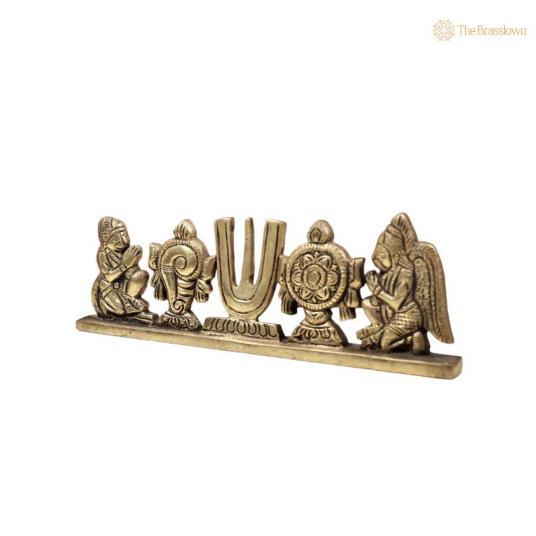 Handcrafted Brass Shankha Chakra Namam with Garuda and Hanuman Idol 2.5 Inch