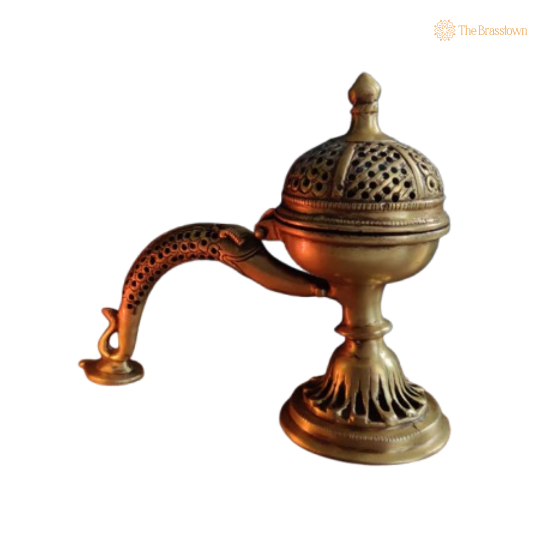 Handcrafted Brass Snake Handle Dhoop Dani 8.5 Inch