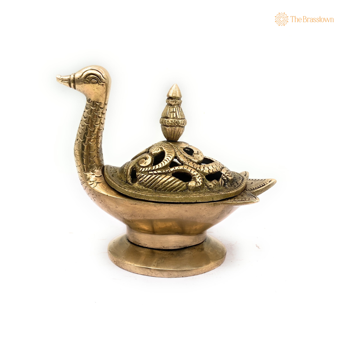 Handcrafted Brass Swan Bowl with Lid 5 Inch