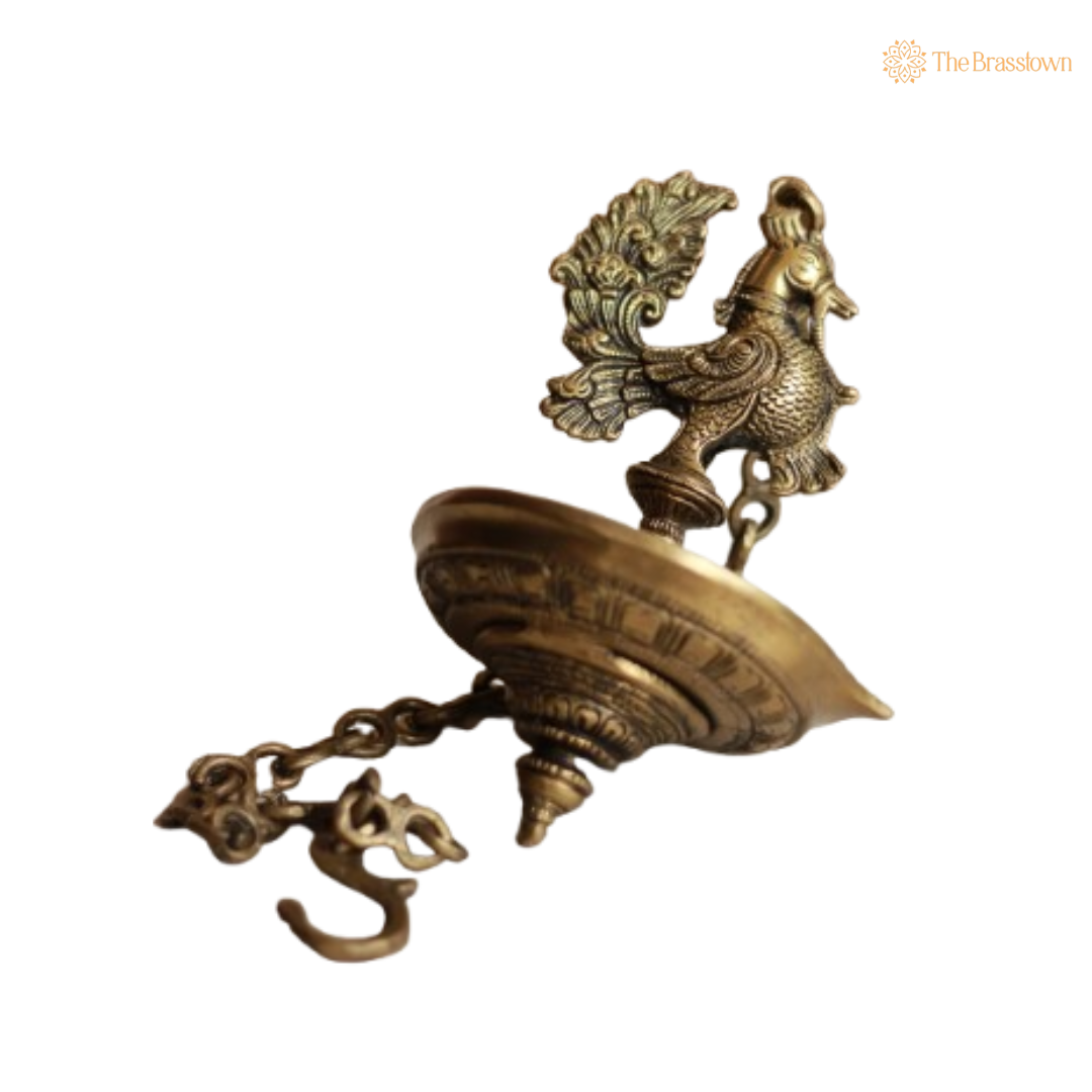 Hanging Brass Peacock Diya Lamp 9 Inch