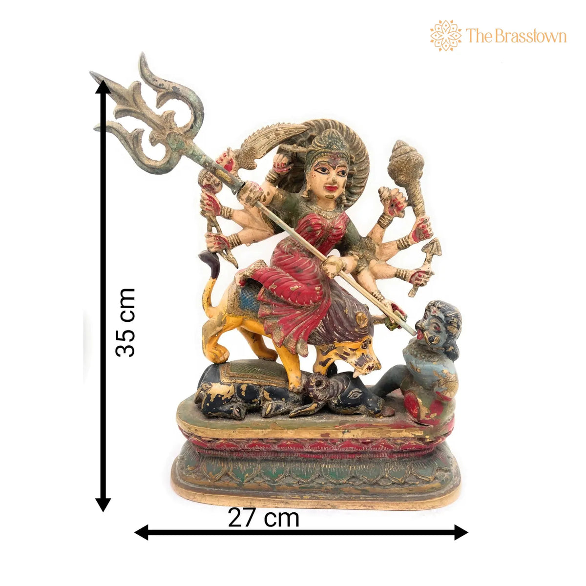 Handcrafted Brass Durga Devi Idol – Mahishasura Mardini, Shakti Simhavahini Maa Amba Statue, Antique Finish Pital Murti for Pooja 14 Inch 3