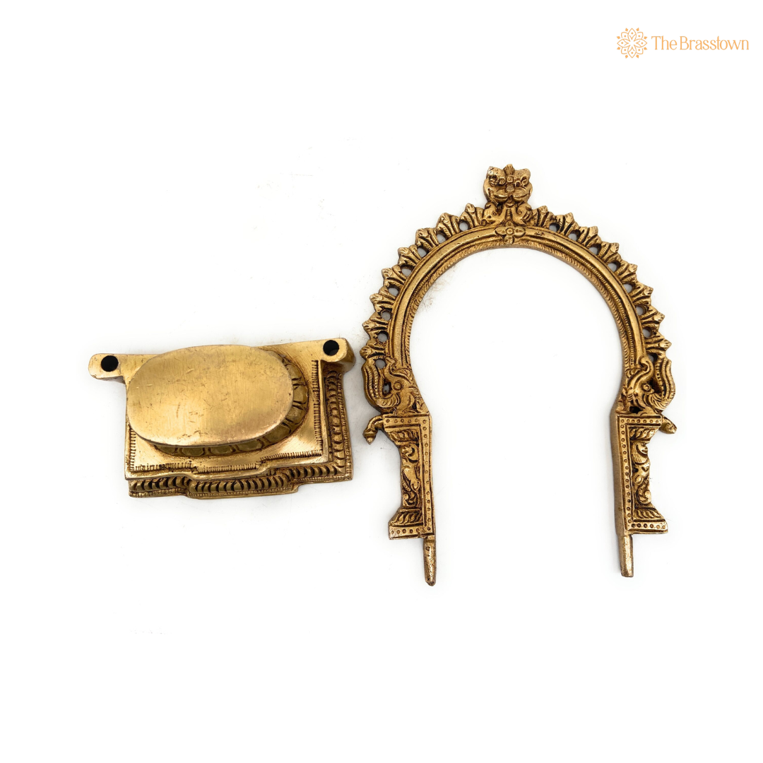 Ornate Brass Arch with Pedestal 7.5 Inch side view – antique finish detail