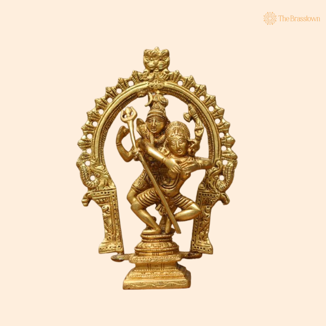 Ornate Brass Ardhanarishvara Statue - A Symbol of Divine Unity and Balance 7.5 Inch
