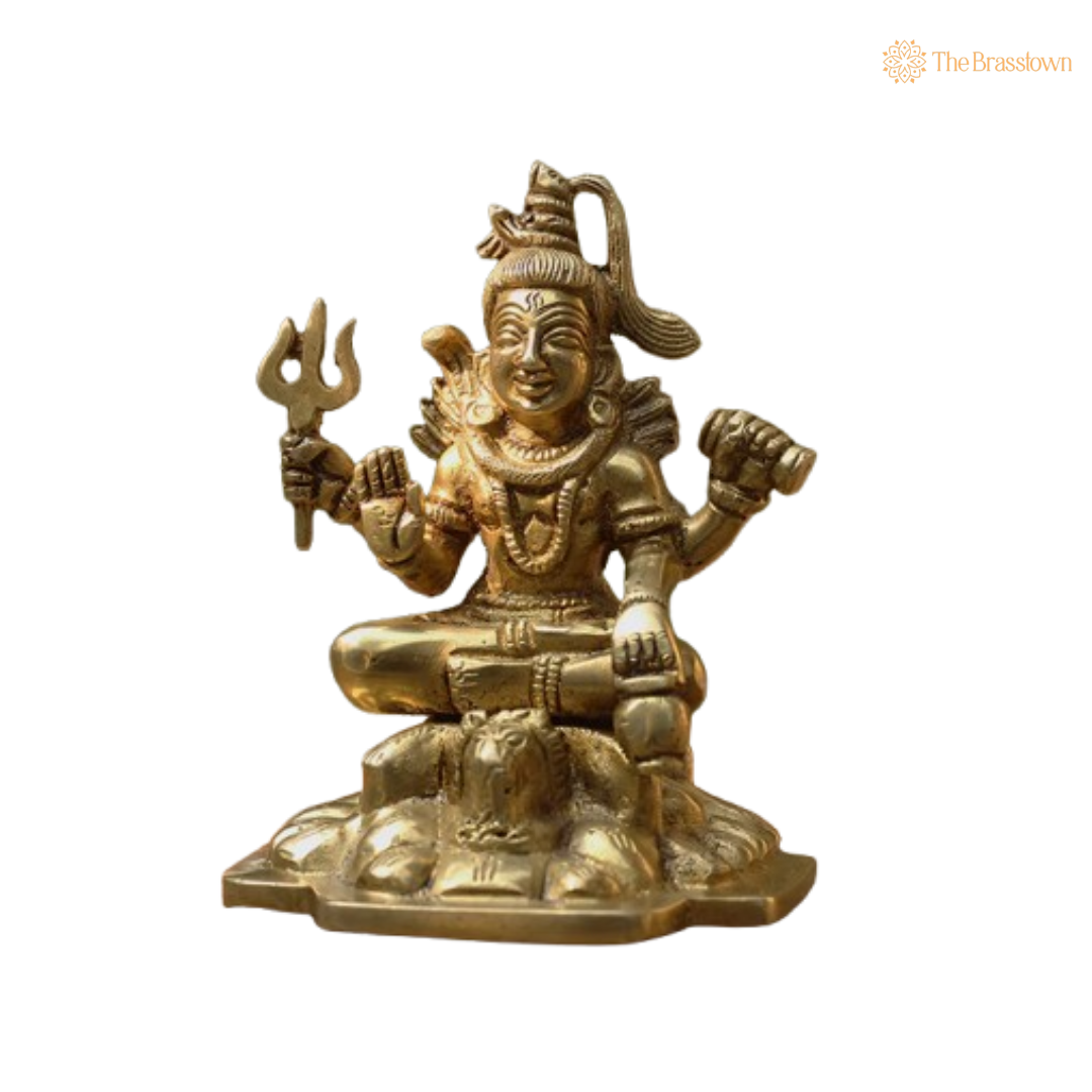 Ornate Brass Lord Shiva Statue - A Symbol of Divine Energy and Serenity 5 Inch