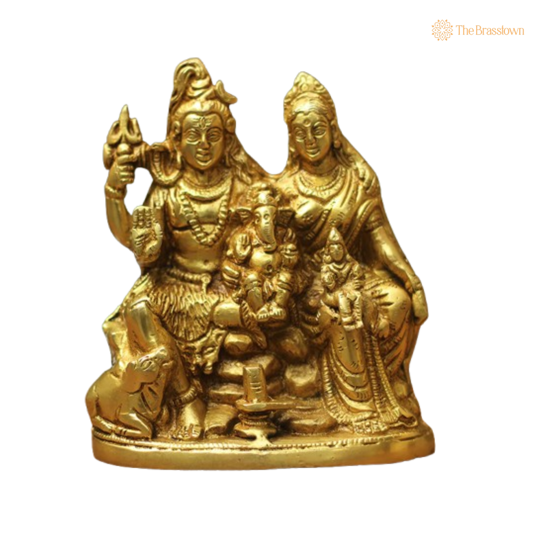Ornate Brass Shiva Parivar Statue - A Symbol of Divine Family and Blessings 6 Inch