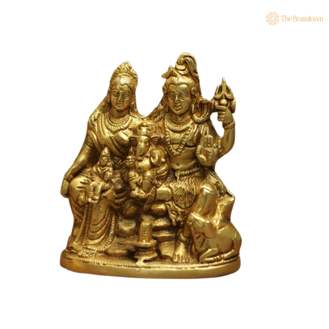 Ornate Brass Shiva Parivar Statue - A Symbol of Divine Family and Blessings 6 Inch
