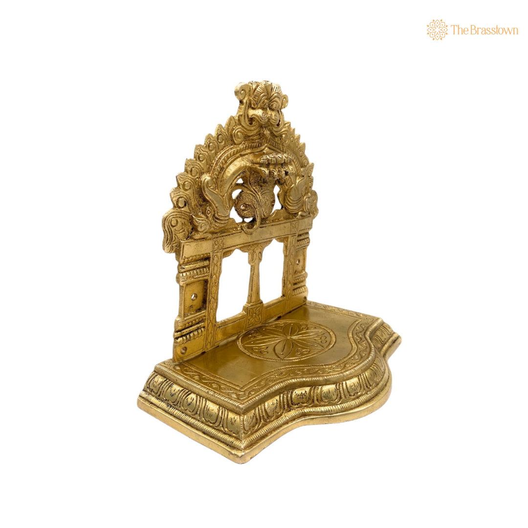 Ornate Brass Temple with Peacock Motif 7 Inch
