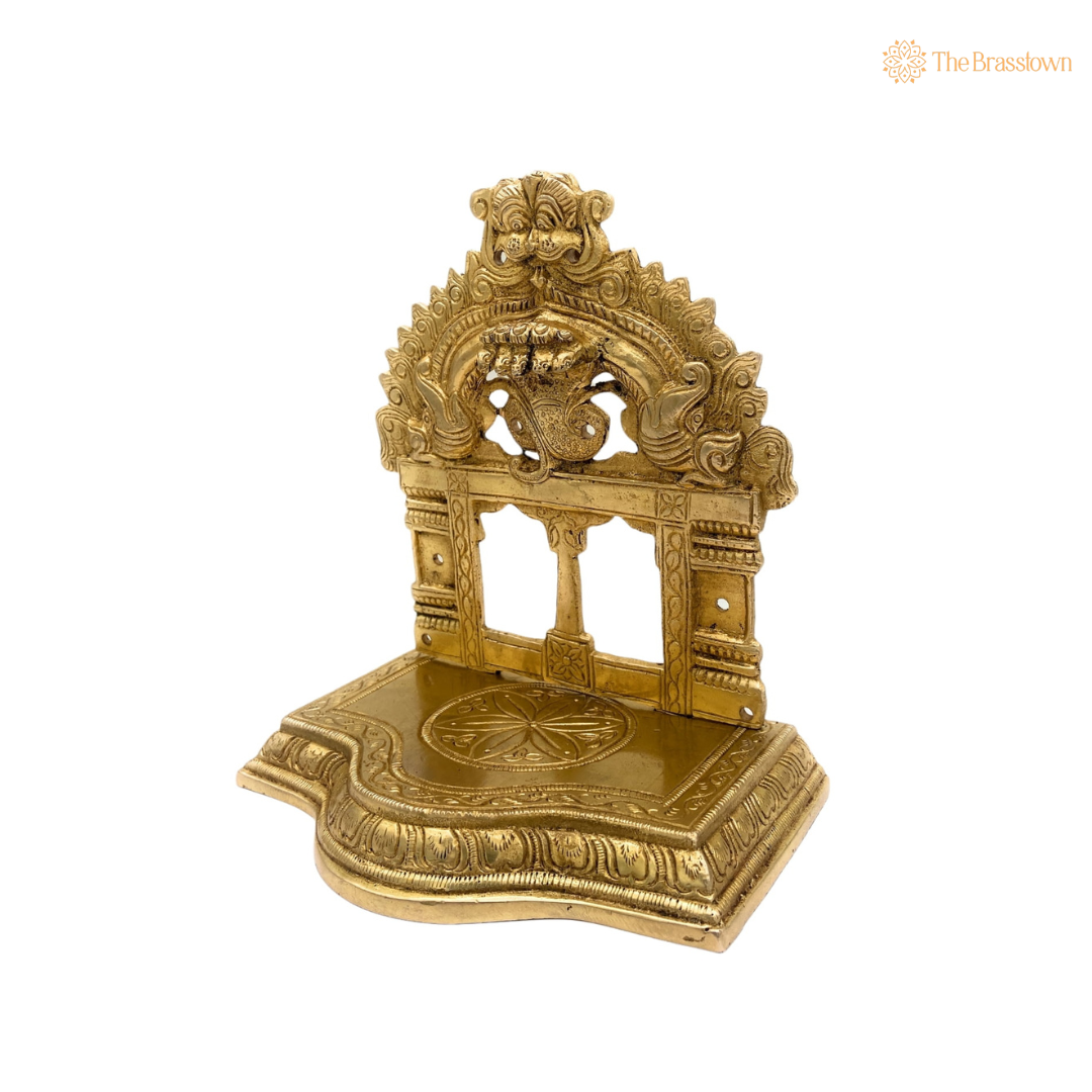 Ornate Brass Temple with Peacock Motif 7 Inch