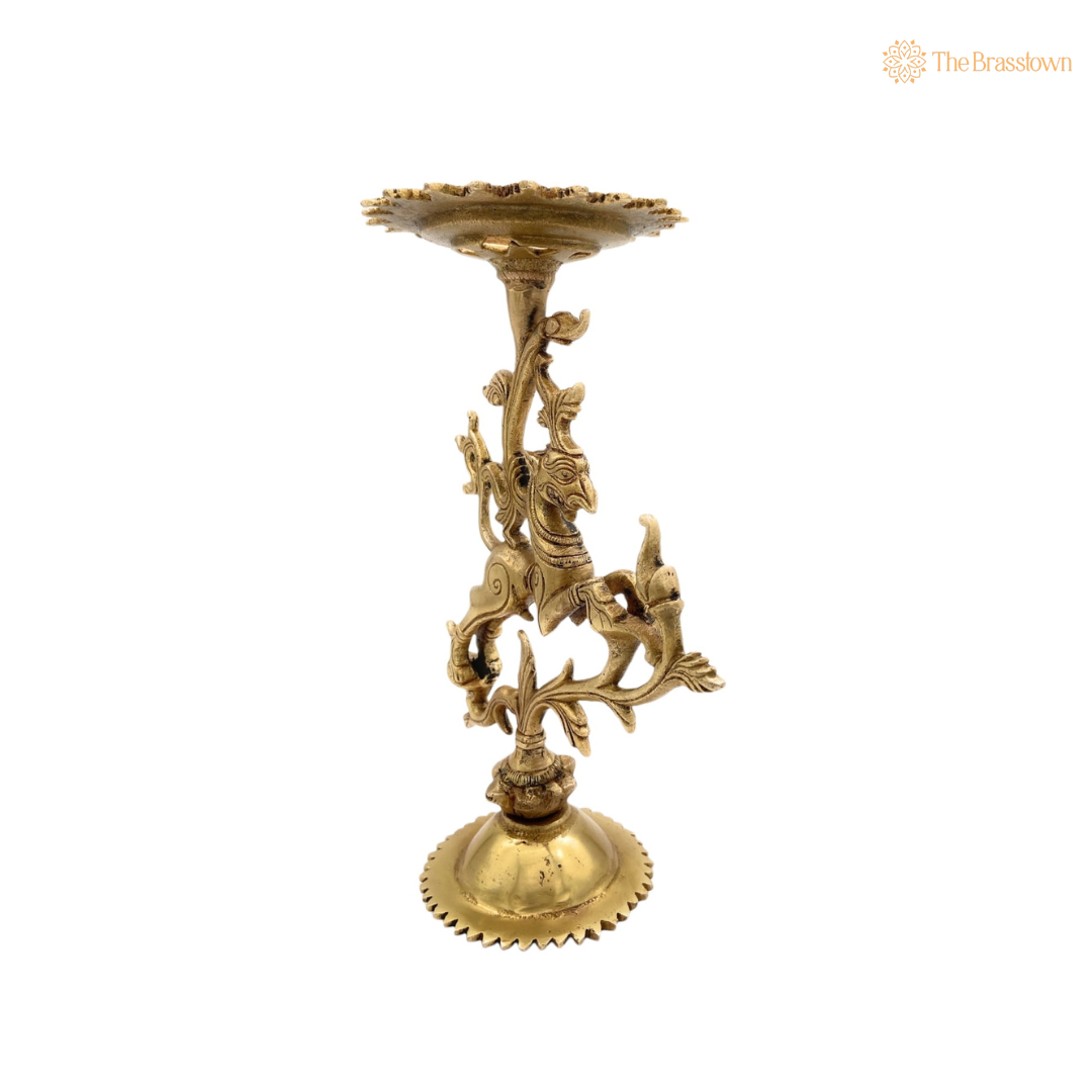 Ornate Brass Yali Candle Holder – A Symbol of Grace and Strength 9.5 Inch
