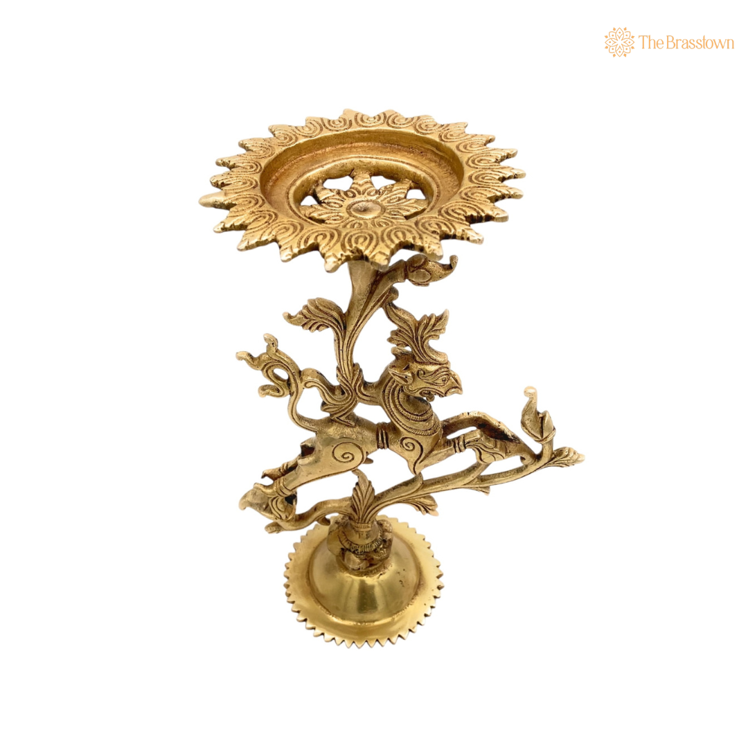 Ornate Brass Yali Candle Holder – A Symbol of Grace and Strength 9.5 Inch