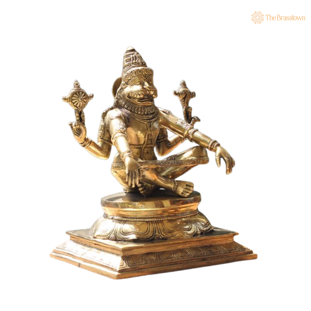 Ornate Brass Yoga Narasimha Statue 10.5 Inch
