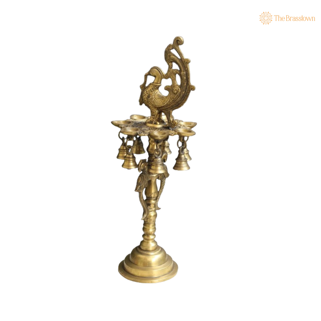 Peacock Bell Brass Diya Stand 17 Inch