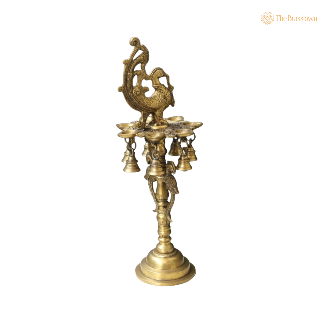 Peacock Bell Brass Diya Stand 17 Inch