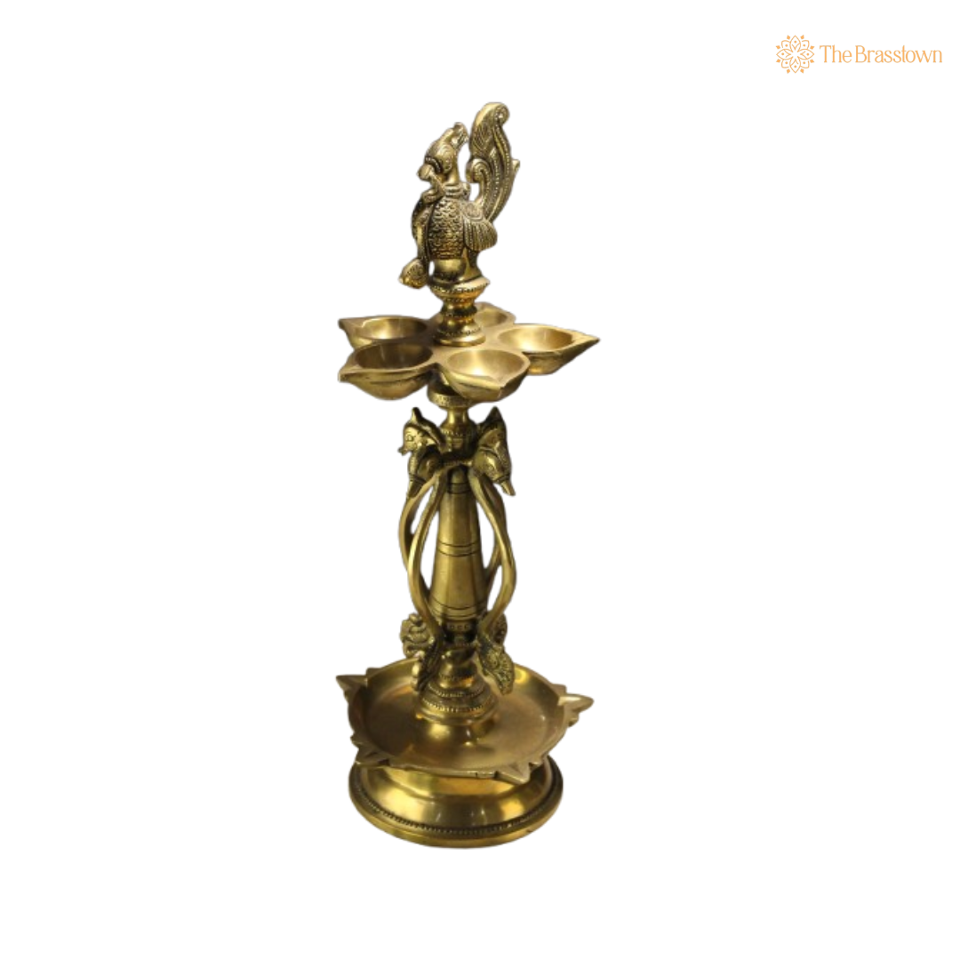 Peacock Brass Diya Stand 14 Inch