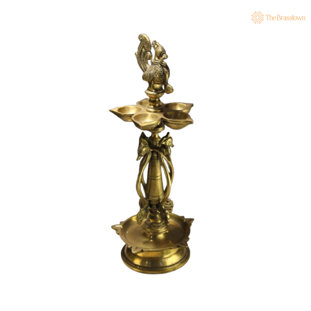 Peacock Brass Diya Stand 14 Inch