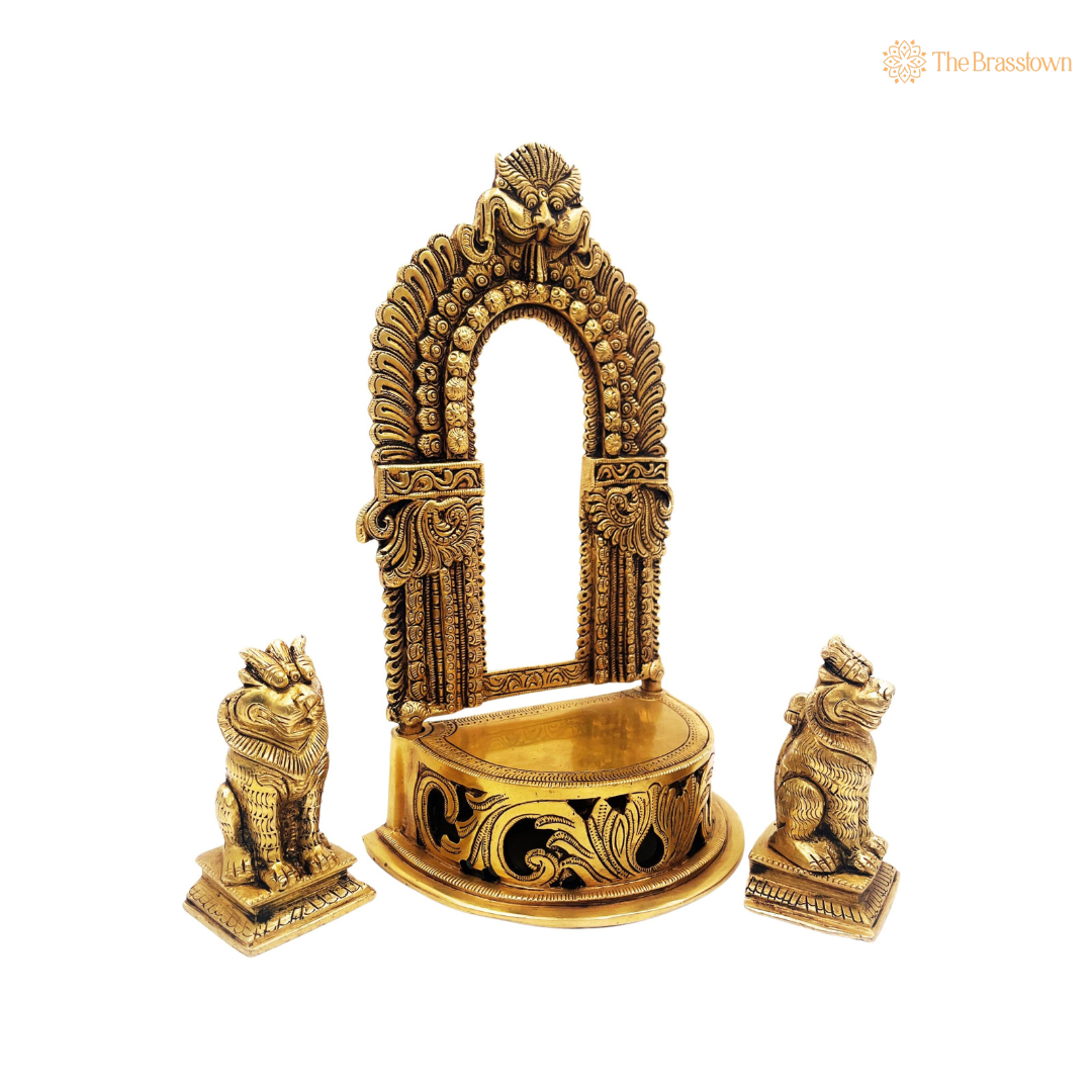 Regal Brass Temple Arch with Guardian Lions 11 Inch