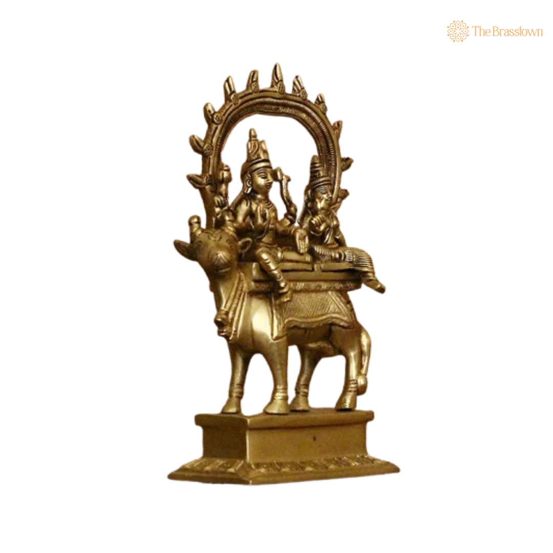 Sacred Brass Shiva and Parvati on Nandi 8 Inch