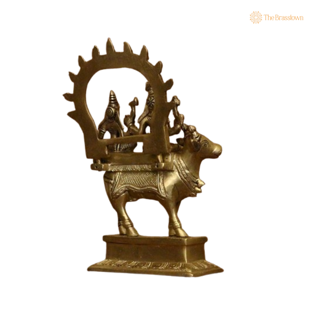 Sacred Brass Shiva and Parvati on Nandi 8 Inch
