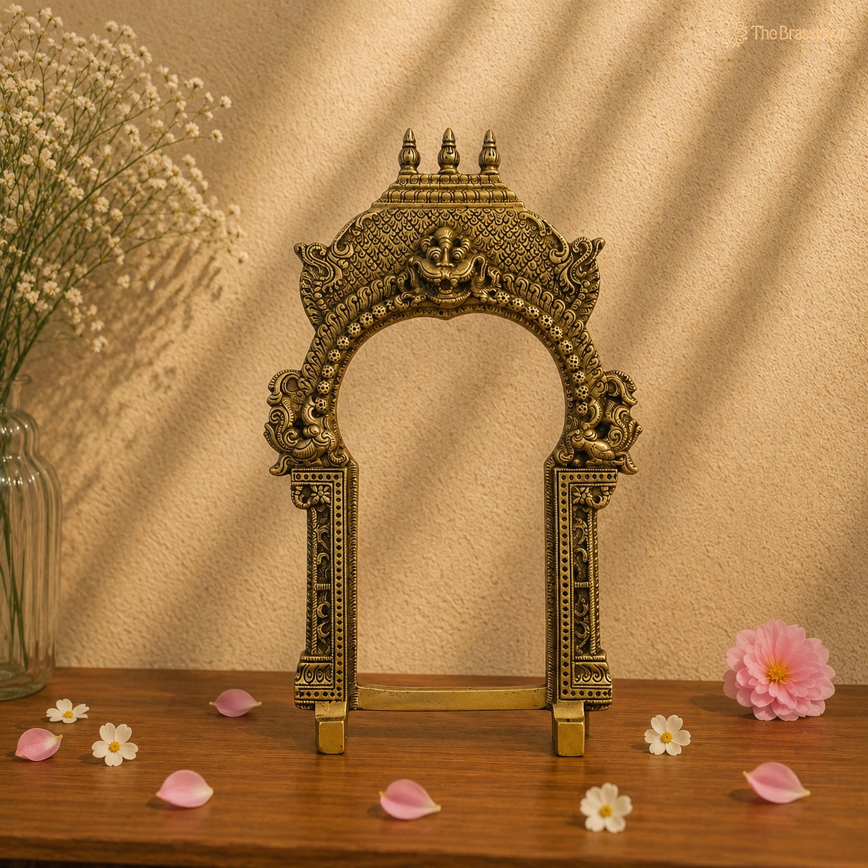Antique Brass Temple Arch with Intricate Motifs 12 Inch