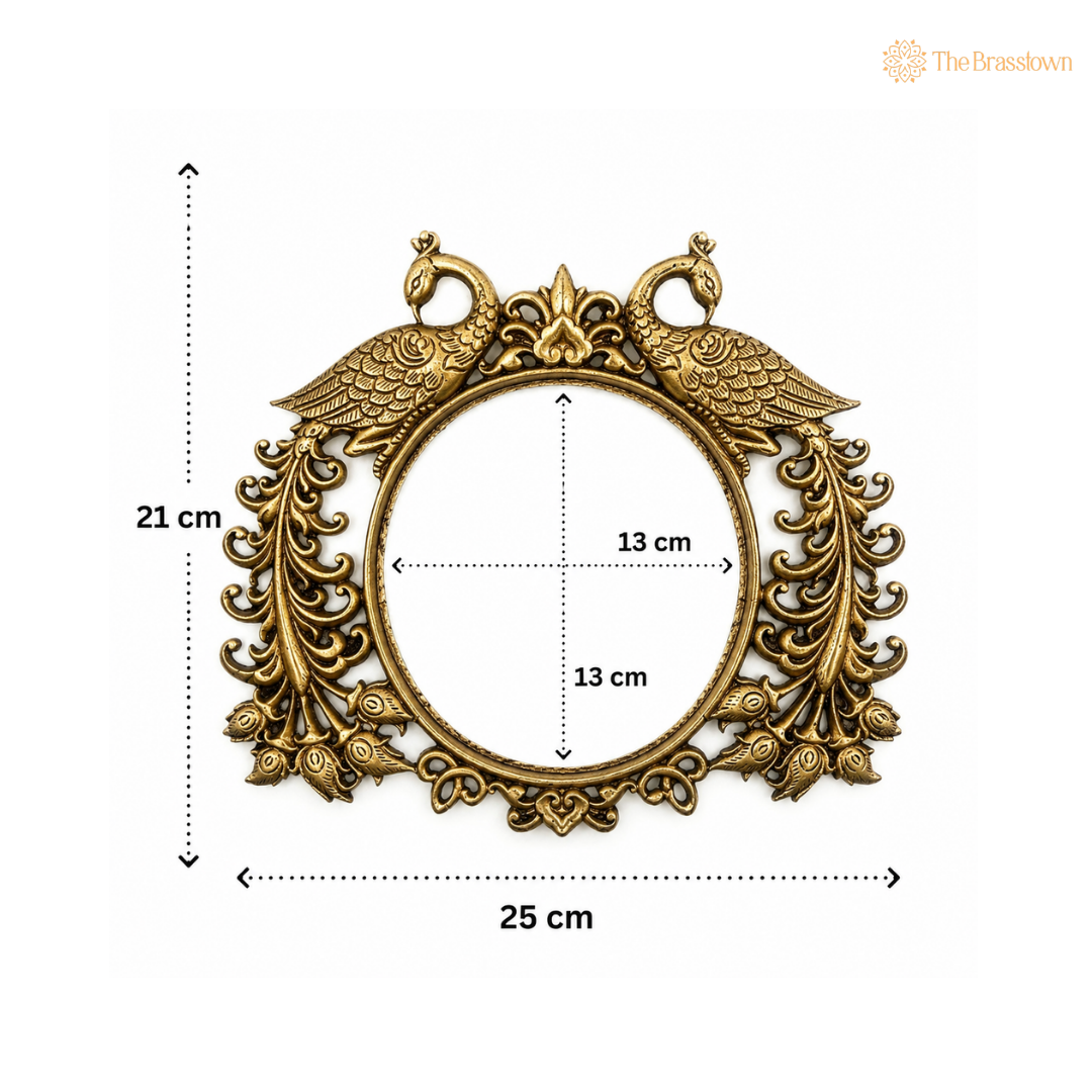 Antique Brass Peacock Motif Frame 8.5 Inch