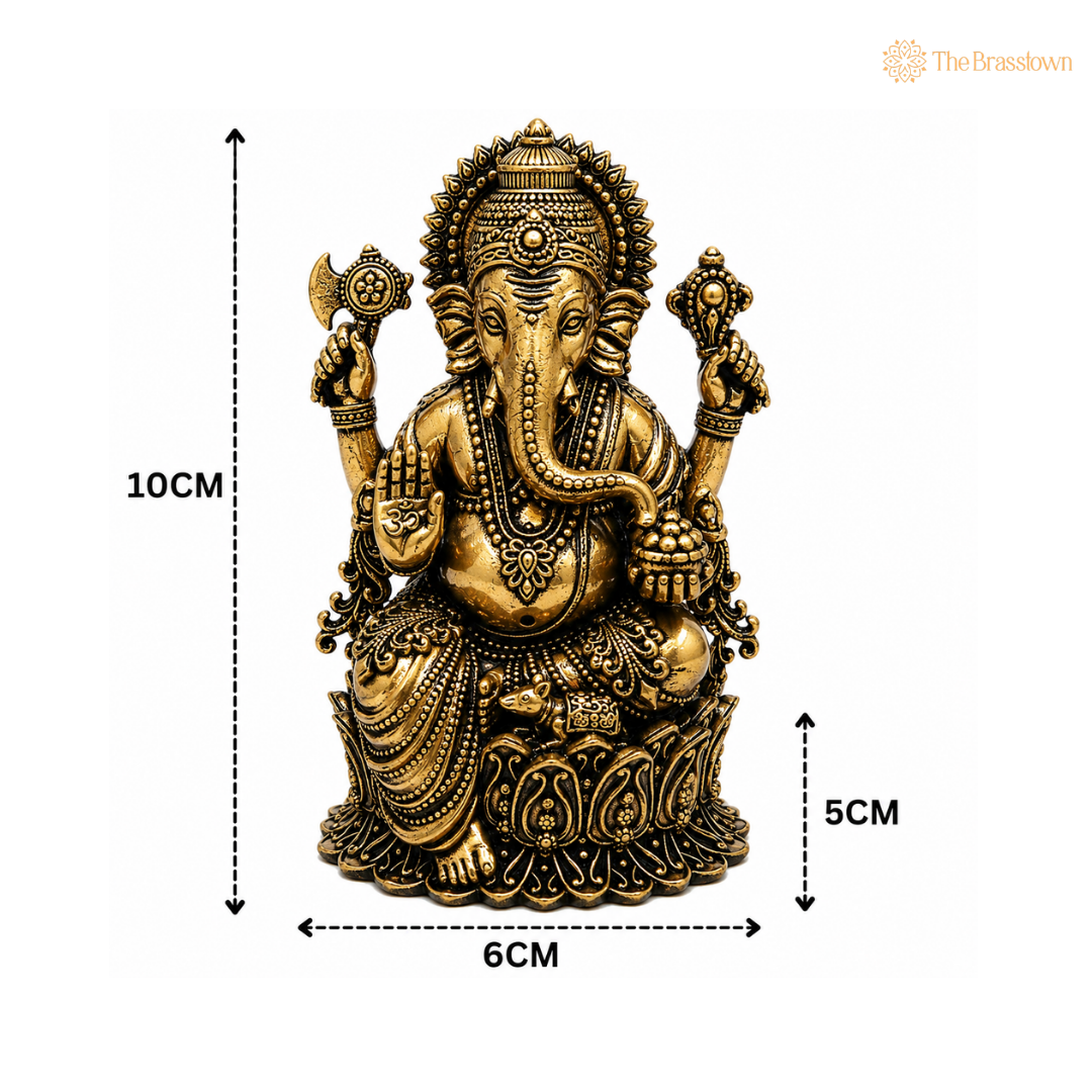 Brass Ganpati Bappa Idol β Lord Ganesha Murti (Vinayaka, Siddhivinayak, Vighnaharta) for Puja, Home Mandir & DΓ©cor 4 Inch